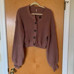 Free People Chunky Knit Cropped Cardigan in Mauve